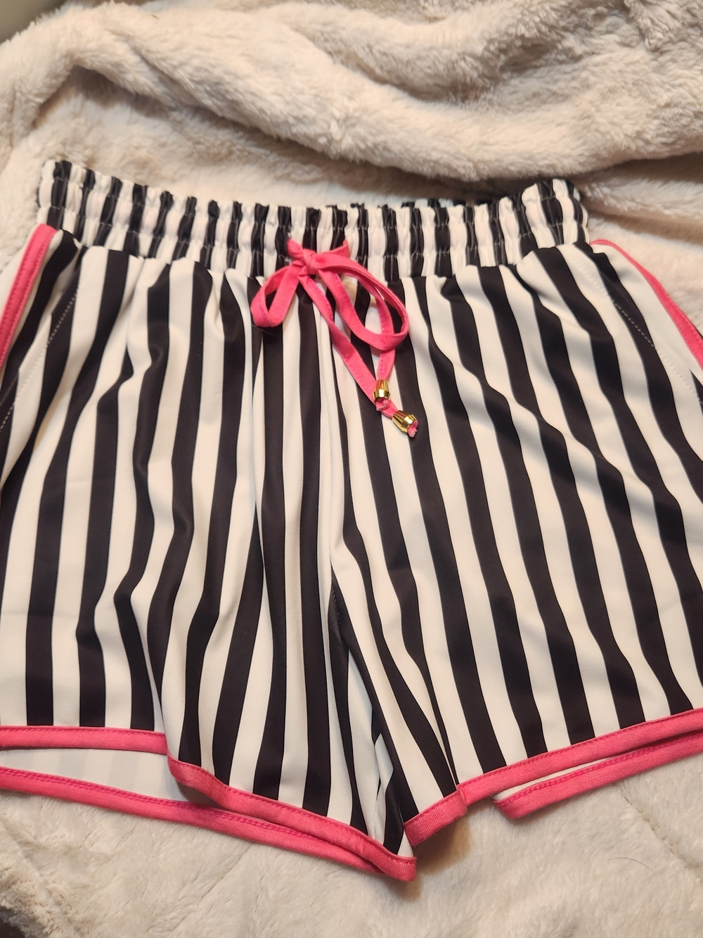 Jess Lea Black & White Striped Athletic Shorts with Pink Trim M BNWT